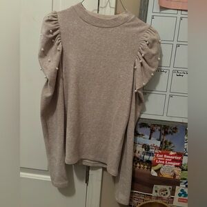 Zara Pearl-Embellished Blouse - Light Brown